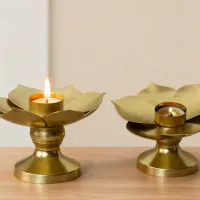 Nordic Lotus Metal Candlestick Holder thumbnail 2