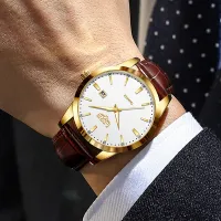 LIGE Men's Brown Leather Chronograph Watch thumbnail 5