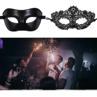 Black Lace Masquerade Mask Set for Couples thumbnail 4
