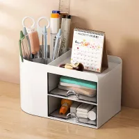 Simple Pen Holder With Drawer Multifunction Desktop Organizer Stationery Storage Box Student Office Desk Decorations thumbnail 1
