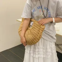 Straw Half-Moon Beach Tote Bag thumbnail 4