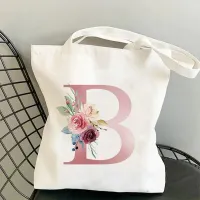 Pink Flower Letter Canvas Shoulder Bag thumbnail 3