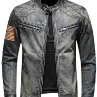 Men's Retro Biker Denim Jacket thumbnail 5