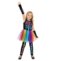 Rainbow Skeleton Kids Halloween Dress thumbnail 2