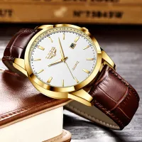 LIGE Men's Brown Leather Chronograph Watch thumbnail 2