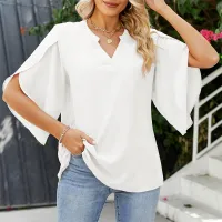Women Summer Chiffon V-Neck Flare Sleeve Blouse thumbnail 6