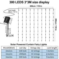 Solar Curtain LED String Lights 300 LEDs thumbnail 6