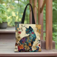Floral Cat Canvas Tote Bag thumbnail 1