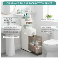 Slim Bathroom Storage Cabinet with Wheels thumbnail 1