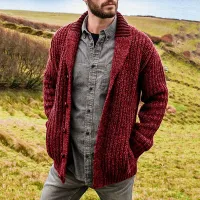 Men's Shawl Collar Cable Knit Cardigan thumbnail 3