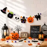 Halloween Skull Cat Pumpkin Felt Garland thumbnail 2