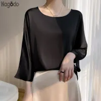 Plus Size Silk Satin O-Neck Blouse thumbnail 5