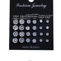 12 Pairs Zircon Stud Earrings Set thumbnail 2