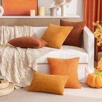 Fall Boho Striped Corduroy Throw Pillow Covers thumbnail 5
