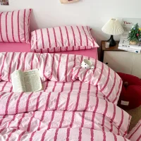 Pink Striped Cotton Duvet Cover Set 3pc thumbnail 4