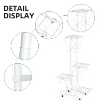4 Tier Metal Plant Stand Indoor Outdoor Black White thumbnail 6