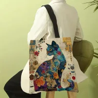 Ethnic Flower Cat Pattern Tote Bag thumbnail 3