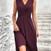 Women's V-Neck Wrap Midi Dress thumbnail 4