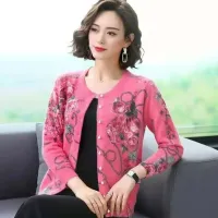 Plus Size Knitted Printed Cardigan Coat thumbnail 1