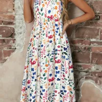 Watercolor Floral Sleeveless Midi Dress thumbnail 2