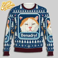 Funny Benadryl Cat Christmas Sweatshirt thumbnail 6