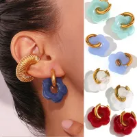 Colorful Flower Resin Hoop Earrings thumbnail 1