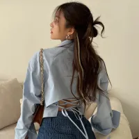 Korean Bandage Shirt Women Backless Chic Blouse thumbnail 2