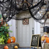 Black Gauze Halloween Spider Web Decor thumbnail 2