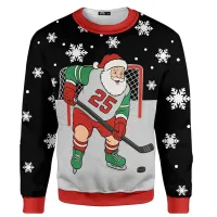 Santa Hockey 3D Print Christmas Sweatshirt thumbnail 2