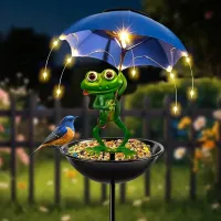 Solar Frog LED Bird Feeder Statue thumbnail 1