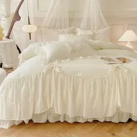 3-Piece White Ruffle Duvet Cover Set thumbnail 3