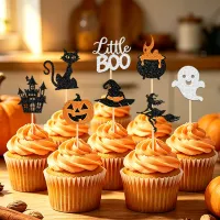 Halloween Glitter Cupcake Toppers 24Pcs thumbnail 1