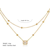 Double Layer Bead Chain Zircon Pendant Necklace thumbnail 2