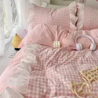 Pink Plaid 3-Piece Duvet Cover Set thumbnail 2