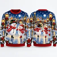 Snowman Village Ugly Christmas Sweater thumbnail 3