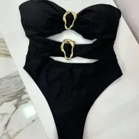Metal Ring Cut Out Bandeau One Piece Swimsuit thumbnail 1