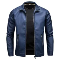 Men's Slim Fit Stand Collar Leather Jacket thumbnail 6