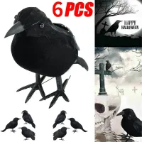 Artificial Halloween Crow Ornaments 6pcs thumbnail 1