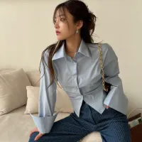 Korean Bandage Shirt Women Backless Chic Blouse thumbnail 3