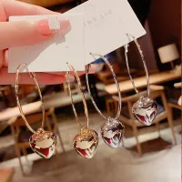 Gold Heart Drop Hoop Earrings thumbnail 1