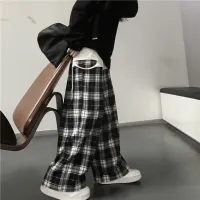 Black Checkered Wide Leg Sports Pants thumbnail 4