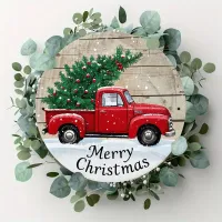 Vintage Red Truck Christmas Wreath Metal Sign thumbnail 3