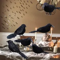 Artificial Halloween Crow Ornaments 6pcs thumbnail 3