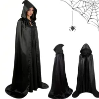 Hooded Witch Cape Cloak - Unisex Black Robe thumbnail 1