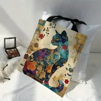 Ethnic Flower Cat Pattern Tote Bag thumbnail 1