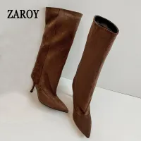 ZAROY Point Toe Suede Knee High Boots thumbnail 1