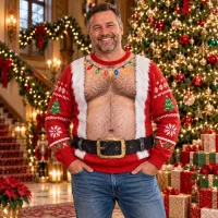 Santa Belly Ugly Christmas Sweater Men thumbnail 1