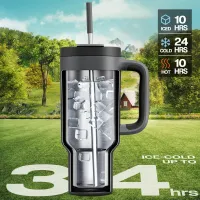 40 oz Tumbler with Handle, 2-in-1 Straw and Sip Lid, Leakproof, Dishwasher Safe, Insulated Stainless Steel Travel Coffee Mug, Keeps Cold 34 Hours, Fits Car Cup Holder thumbnail 2