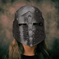 Medieval Knight Leather Helmet Mask thumbnail 3