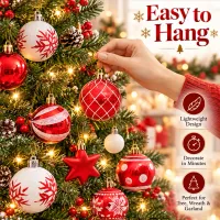 42 Pcs Red & White Christmas Ball Ornaments Set thumbnail 4